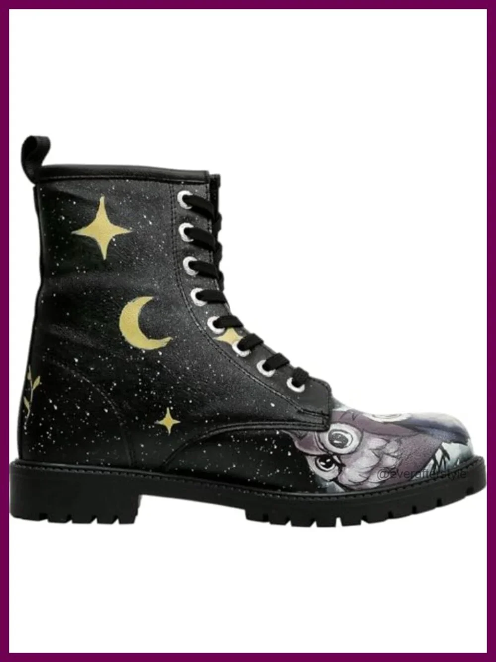 Vegan Leather Long Boots with Owl Print, Low Heel Ankle Booties, Water